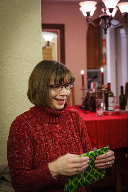Nancy opening one of her presents